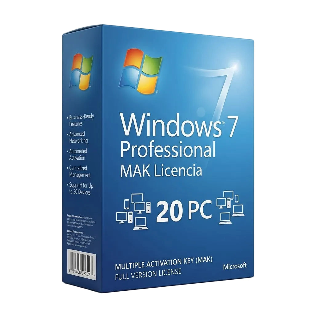Windows 7 Pro MAK Licencia 20 Pc