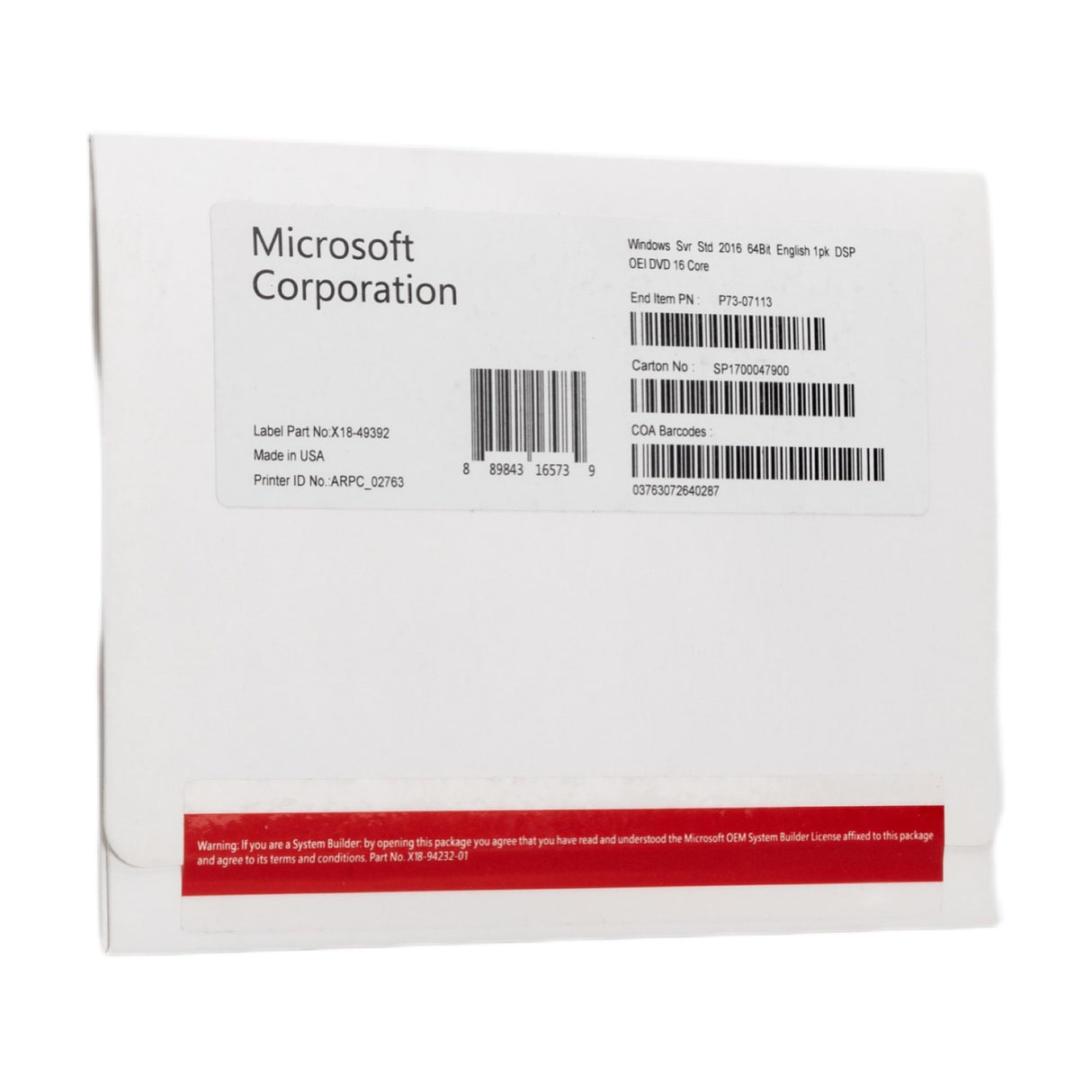 Windows Server 2016 Standard Caja OEM Multilenguaje