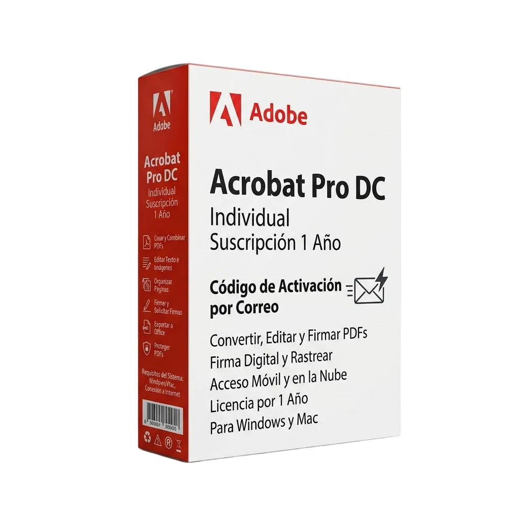 Adobe Acrobat Pro DC Individual Suscripción 1 Año Código de Activación Correo Nuevo