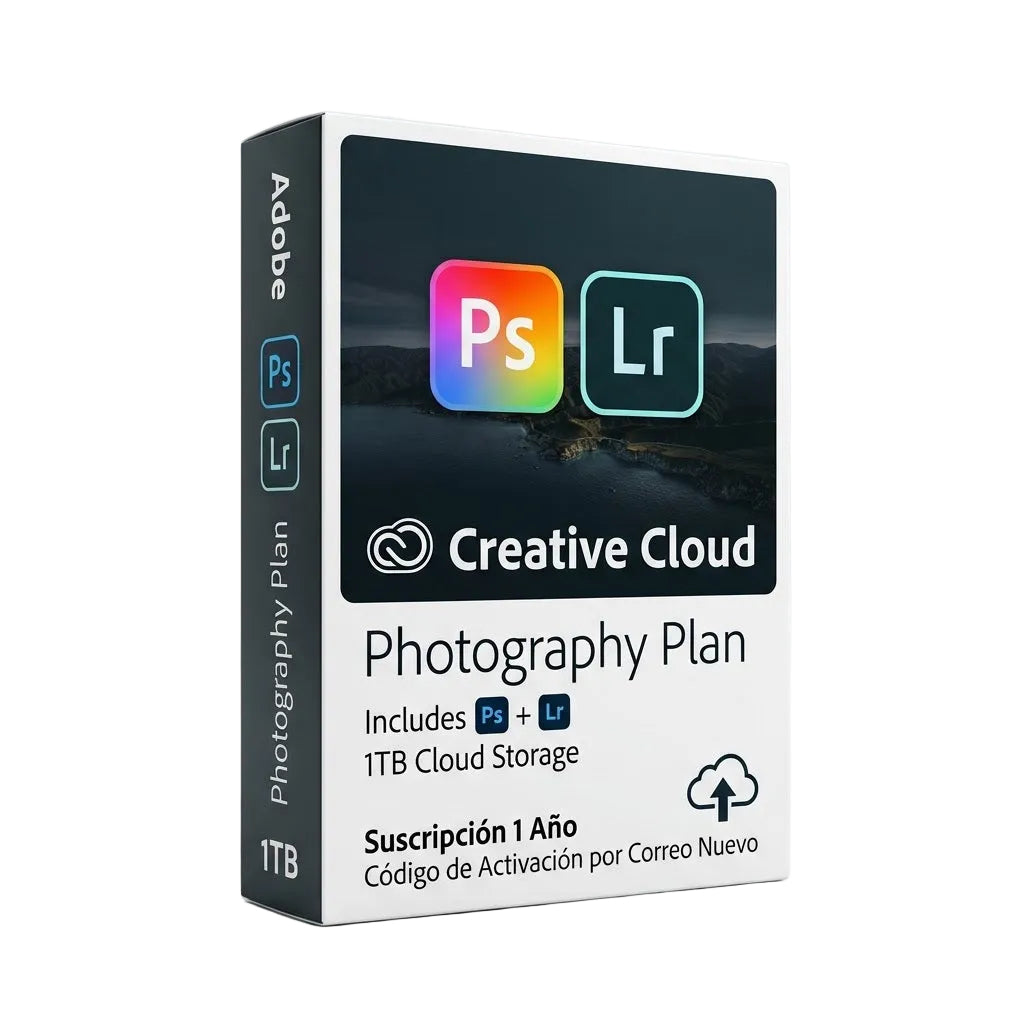 Adobe Creative Cloud Photography Plan Ps Lr 1TB Suscripción 1 Año Código de Activación Correo Nuevo